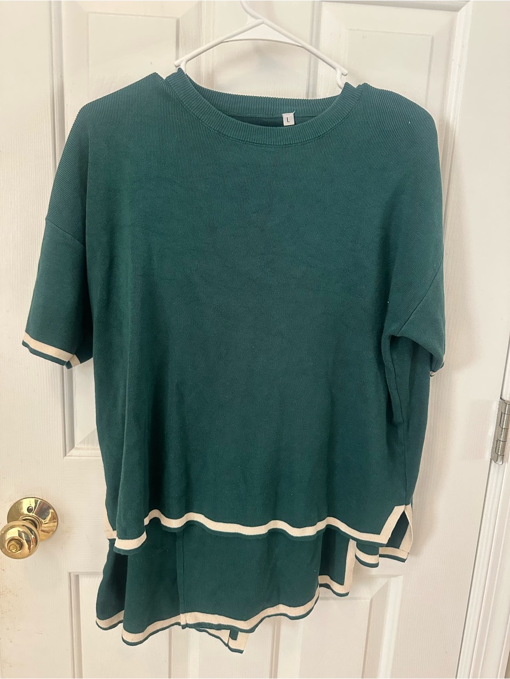 Amazon Green Short Sleeve Knit Jumpsuit with Ivory Trim